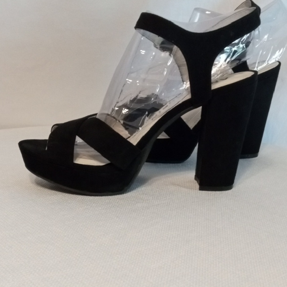 Anne Klein Lalima Black Suede Platform Block Heel Sandals 9M - Picture 8 of 16